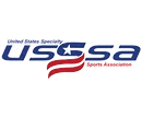 USSSA logo with red and blue design.