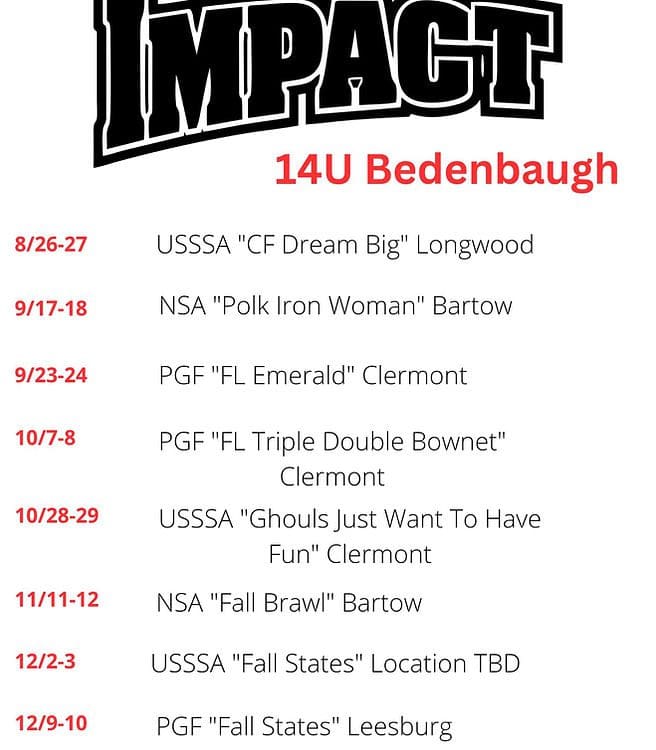 Softball team schedule for 14U Bedenbaugh.