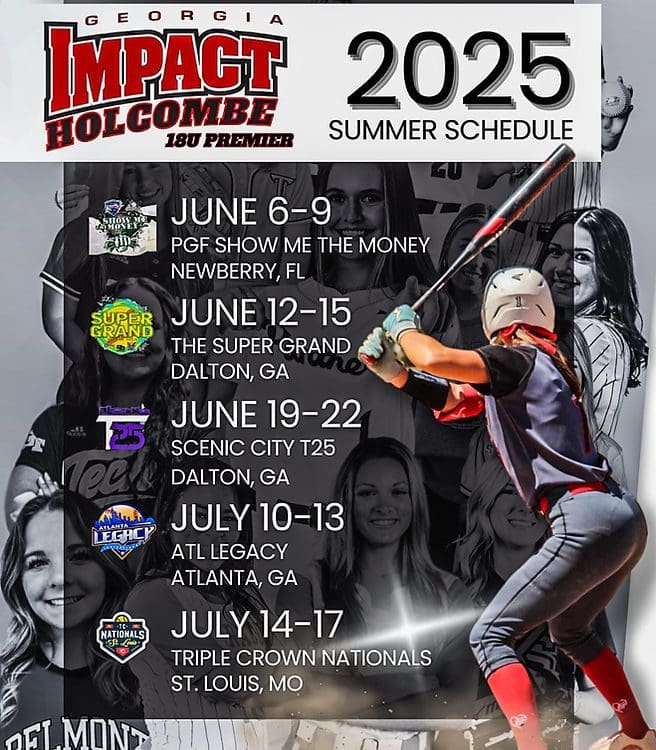 Softball team 2025 summer schedule poster.