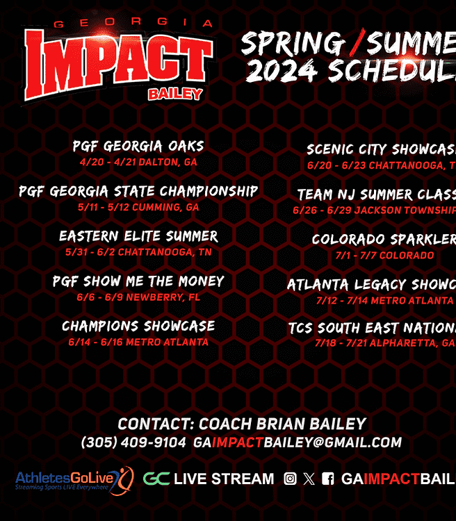 Georgia Impact softball 2024 schedule poster.