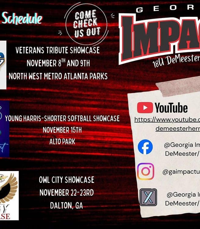 Showcase schedule and social media information.