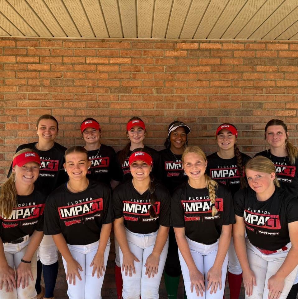 Softball team posing in matching uniforms.