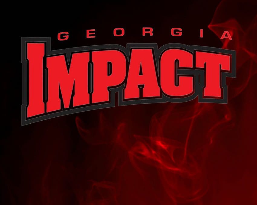 Georgia Impact logo with red smoky background.