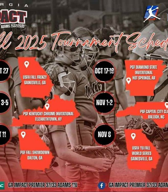 Fall 2025 softball tournament schedule graphic.