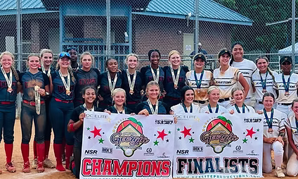 Softball teams with champions and finalists banners.