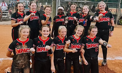 Softball team posing with championship rings.