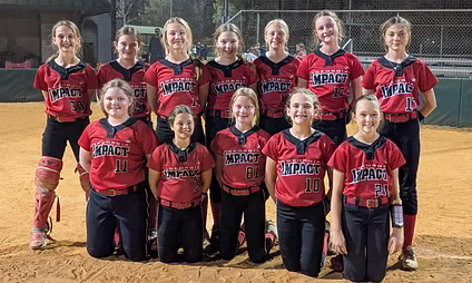 Youth softball team in red uniforms