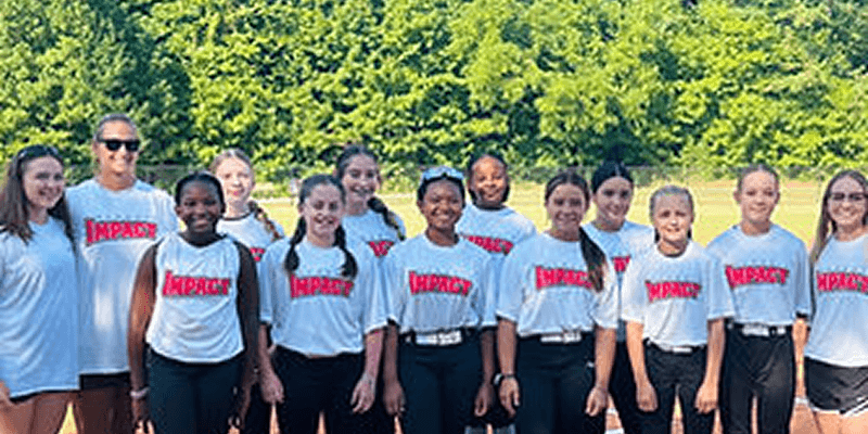 Girls' softball team in white jerseys