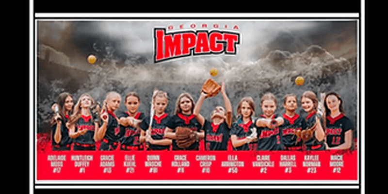 Youth softball team posing with equipment.