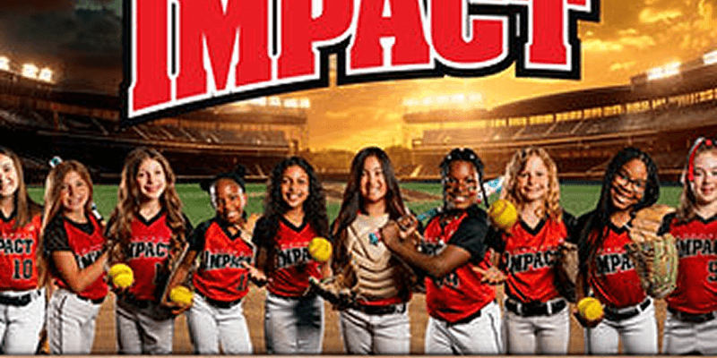 Softball team posing in stadium at sunset.
