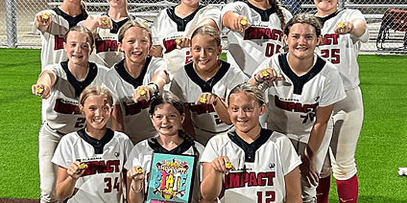 Youth softball team celebrating with awards