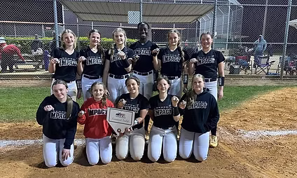 Youth softball team holding championship plaque