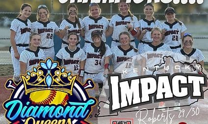 Women's softball team posing on the field.