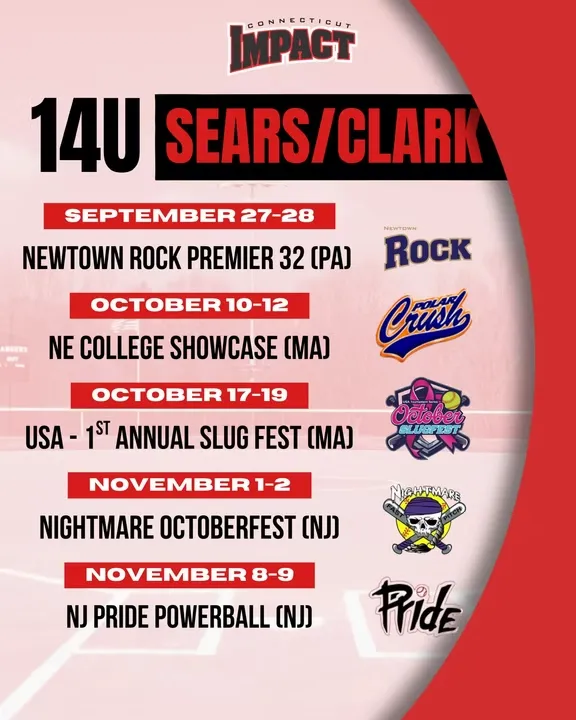 14U softball tournament schedule with team logos.