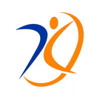 Abstract blue and orange swirl logo.