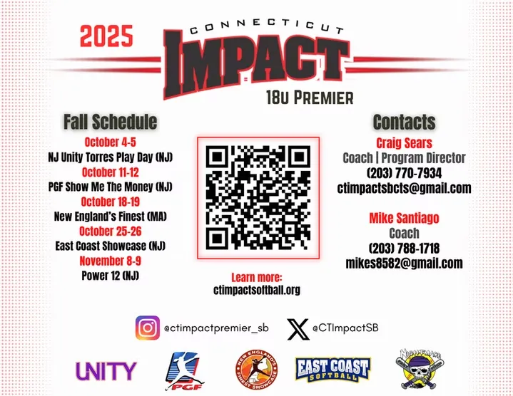 Connecticut Impact 2025 softball schedule and contacts.