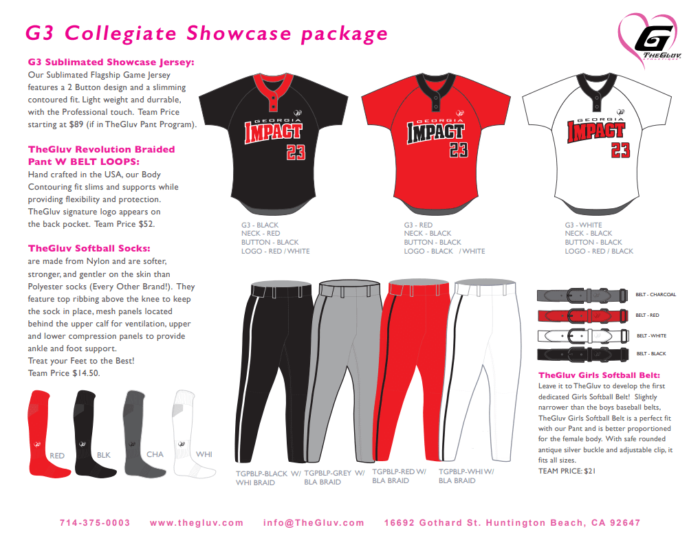 Collegiate sportswear package featuring jerseys, pants, and accessories in red, black, and white.