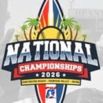 Logo for the 2026 National Championships featuring a colorful surfboard and palm trees.