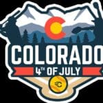 Colorado-themed 4th of July fishing graphic with mountains and pine trees.