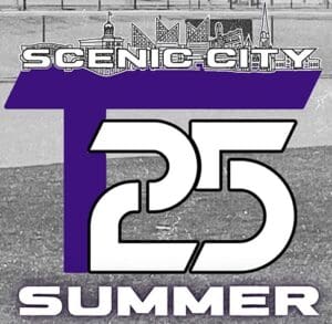 Logo for Scenic City T25 Summer event with bold purple and white text.