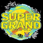 Colorful 'SUPER GRAND' text with vibrant abstract background.