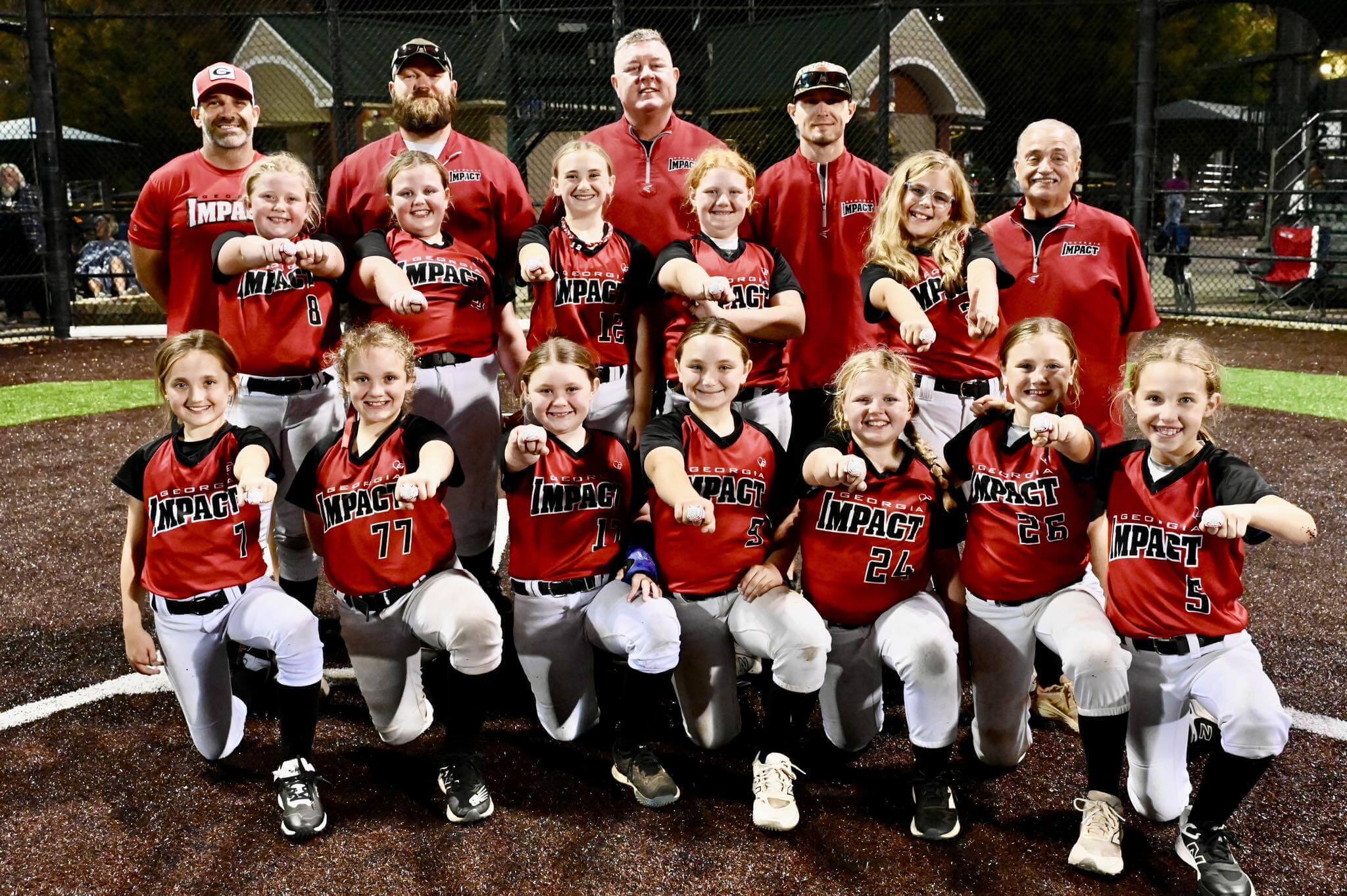 Youth Impact softball team posing on field