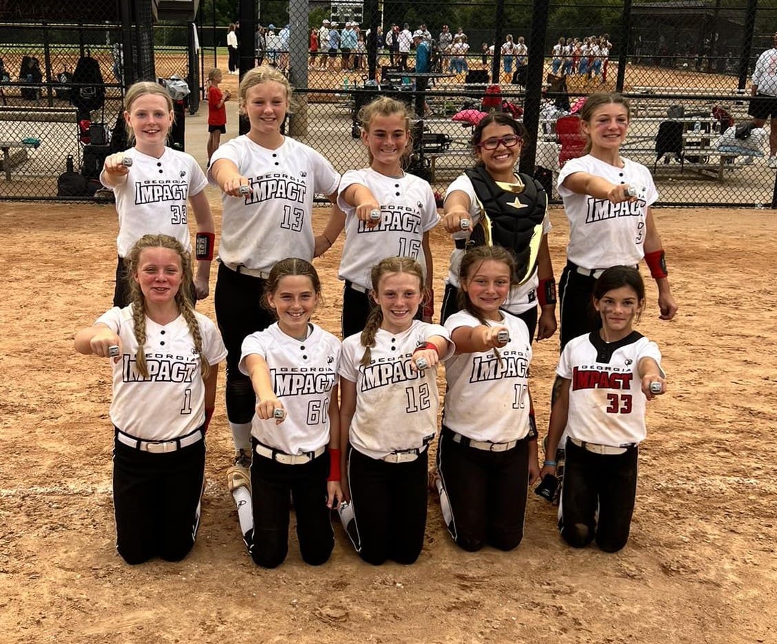Girls softball team showing championship rings