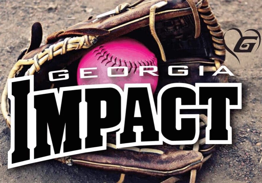 Georgia Impact logo over glove and pink softball